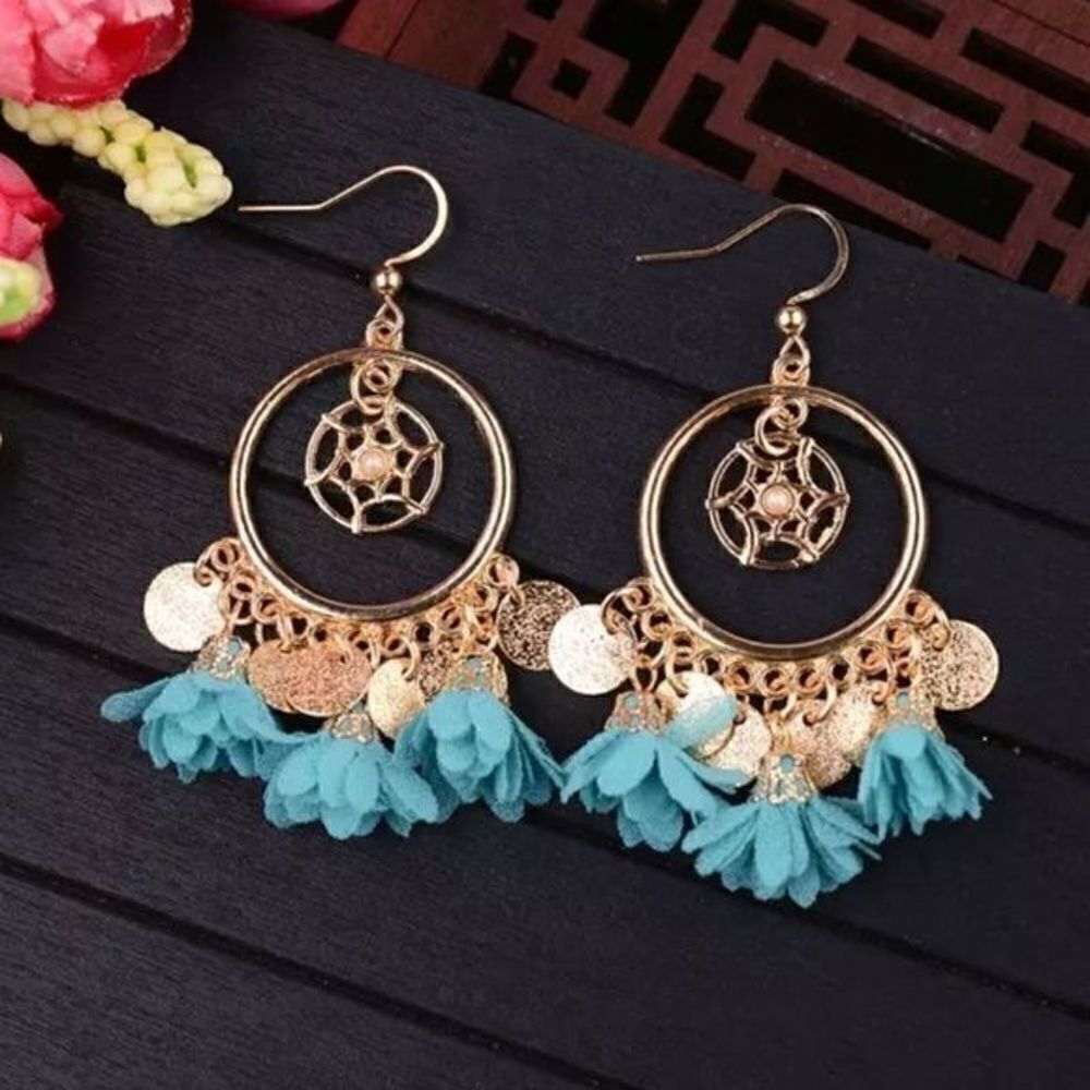 𝅺Turquoise Flowery drop Earrings